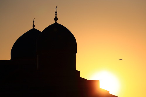 khast imom domes khazrati imam architectural complex uzbekistan tashkent sunset silhouette silhouettes sun bird