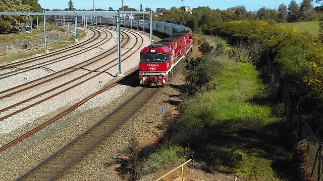 1AD8 The ghan at mile end heading out of the Adelaide parkland's terminal 12/08/17