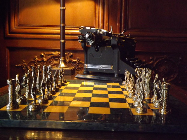 Chess set and ancient word processor.