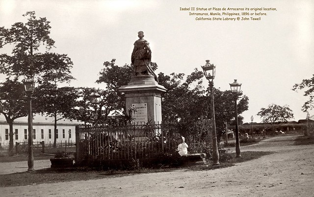 Isabel II Statue at Plaza de Arroceros its original location, Intramuros, Manila, Philippines, 1896 or before.