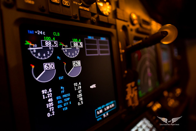Close-up of the engines parameters display