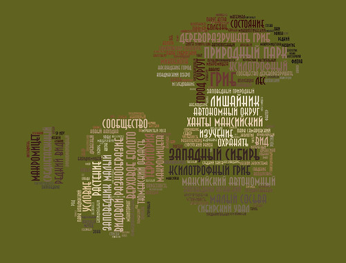 A cloud of words that resulted from the analysis of the Titles of mycological publications in Yugra.