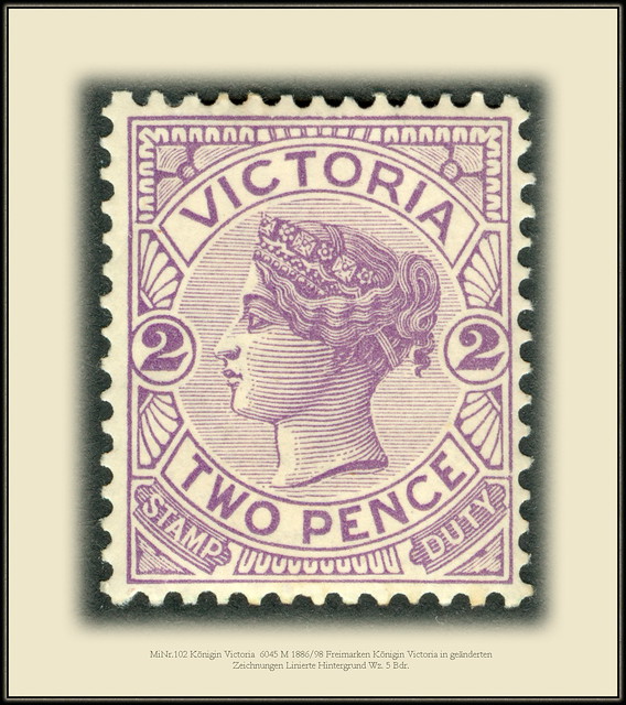 MiNr. 102 Königin Victoria  6045 M 1886/98 Freimarken Königin Victoria in geänderten Zeichnungen Linierte Hintergrund Wz. 5 Bdr.