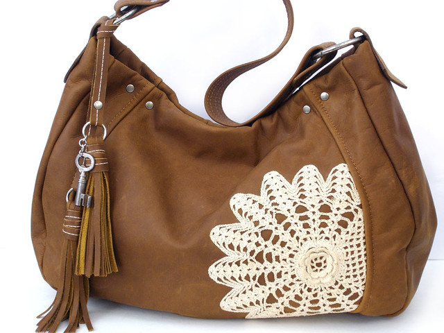 Leather Hobo with Tassels, Doily and Key