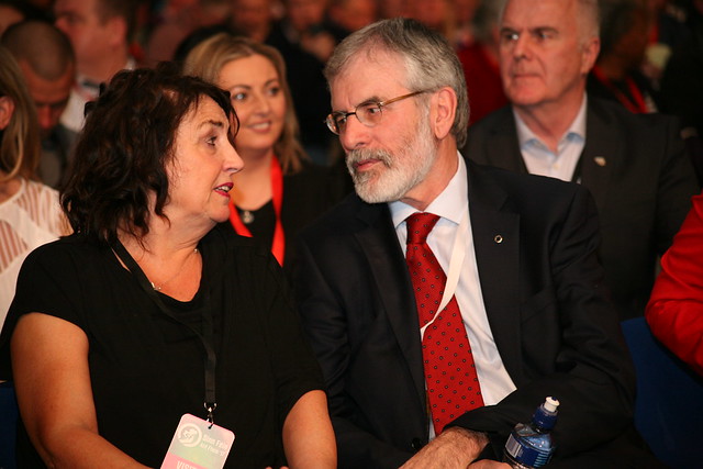 Sinn Féin President Gerry Adams TD with Bernie McGuinness at the tribute to the late Martin McGuinness.