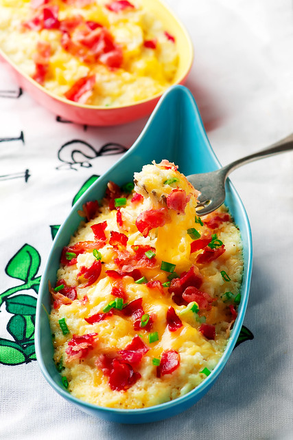 Loaded Cauliflower with cheese and bacon .