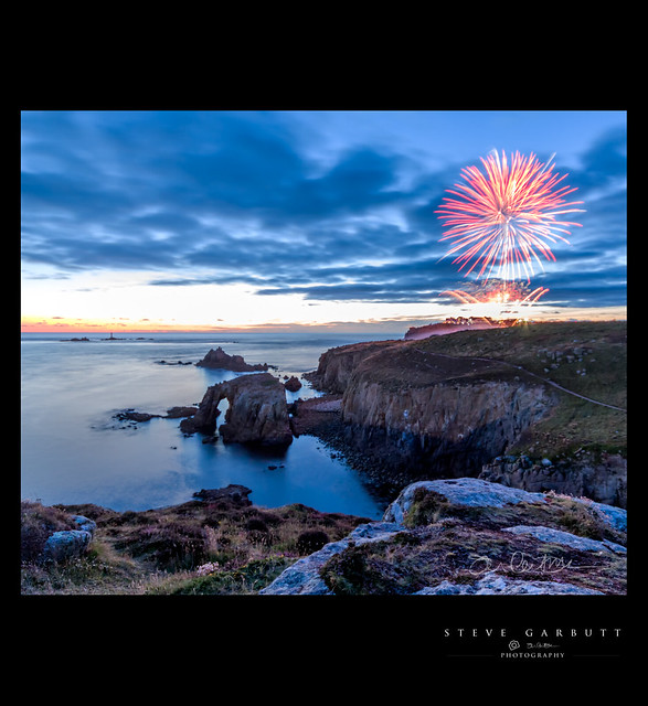 Sunset and Fireworks at Enys Dodnan and the Armed Knight
