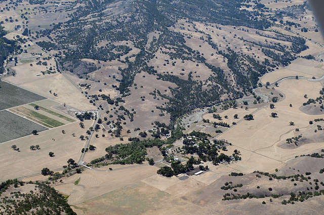 Aerial view of Parkfield, Middle Mountain, Carr Hill, and the San Andreas Fault, Monterey County, California