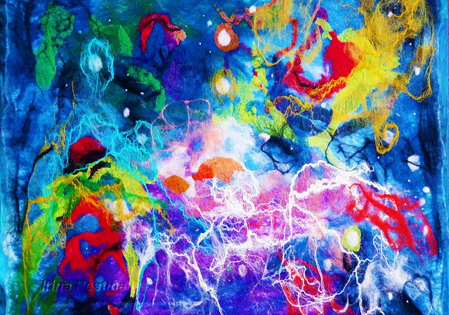 Universe. Felted wool&silk abstract painting.