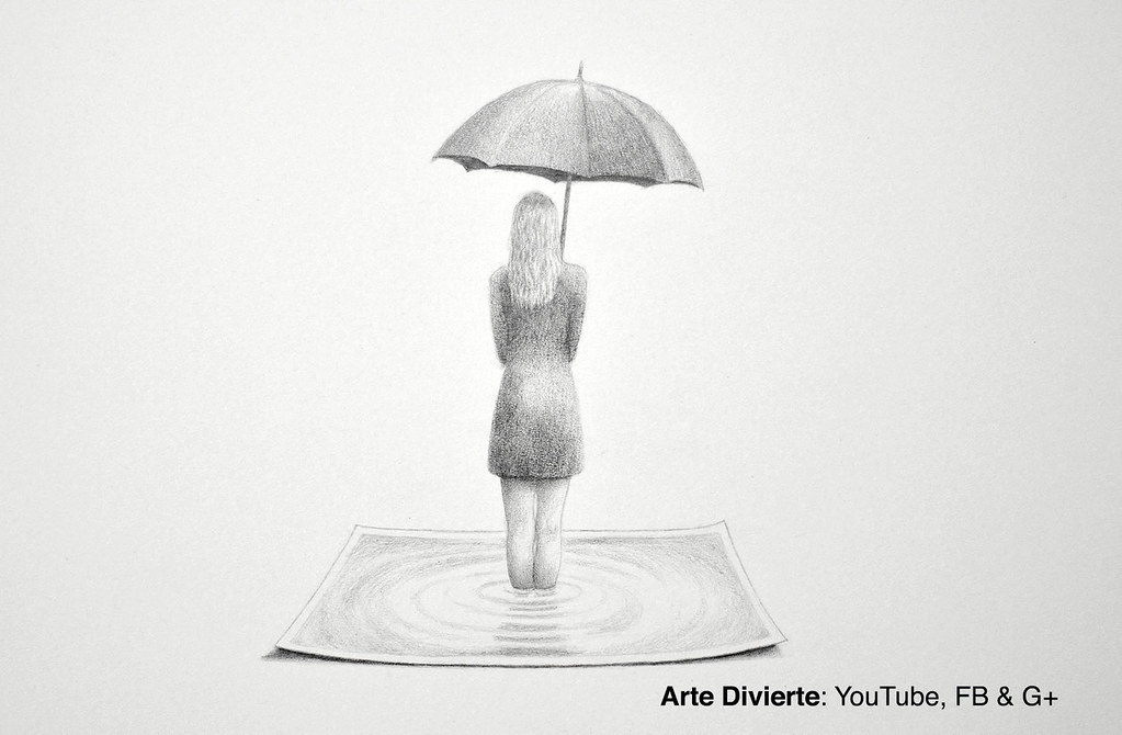 3D - Cómo dibujar una chica con paraguas - Efecto 3D fácil… | Flickr