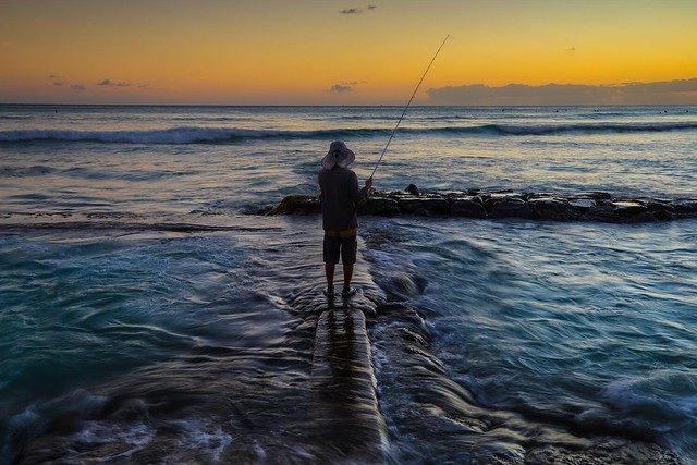 Fishing at Sunset - Waikiki #fishing #hawaii #sunset #canon5dmarkiv       #landscapephotography #longexposure #peaceful
