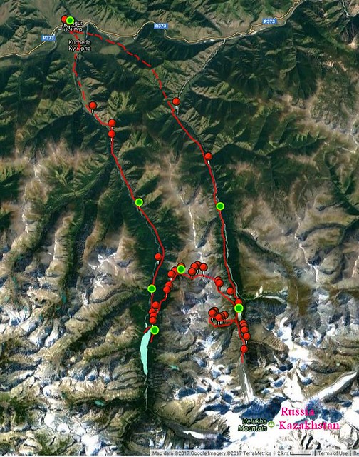 Карта - Маршрут. Map route in Altai Mountains