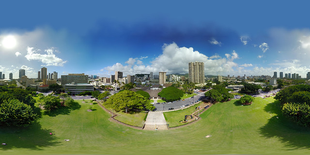Honolulu Museum of Art, formerly the Honolulu Academy of Arts - an Aerial 360 VR shot from 108 feet above Thomas Square from my Mavic Pro using Litchi