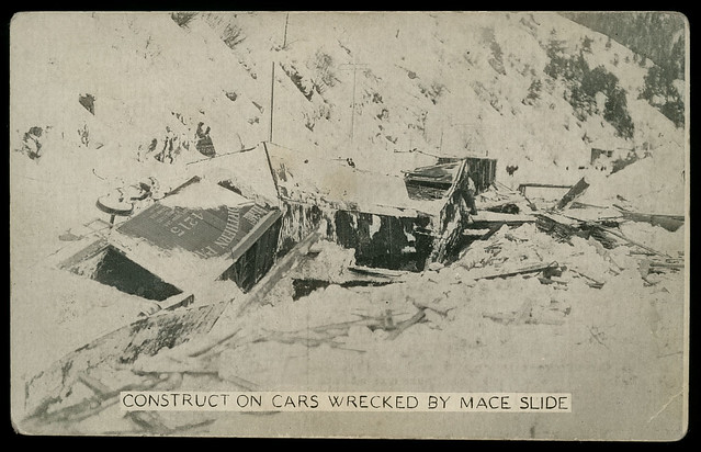 Construction Cars Wrecked by Avalanche, February 27, 1910 - Mace, Idaho
