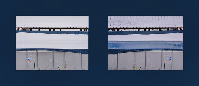 Find the Differences - The Swimming Pool in the Snow: 4.12.2017 Morning / Afternoon Das Schwimmbecken der Wäscherei Montag Morgens Montag Abends - Fenster zum Hof - Fehlersuchbild gespiegelt
