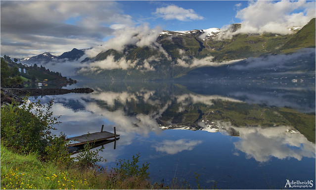 Morning mist on Hardangerfjord