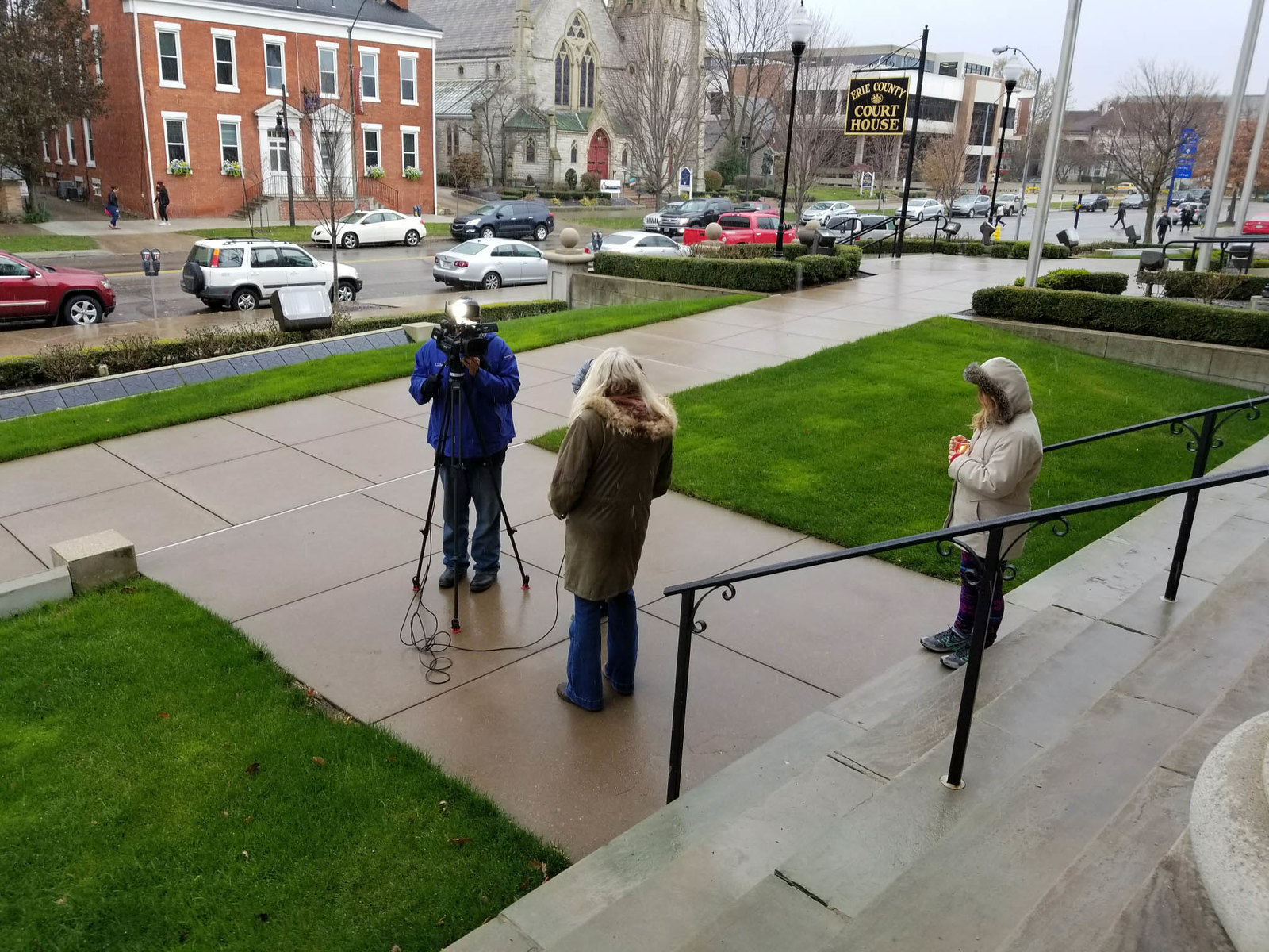 Melanie Shubitowski, of Erie Sisters and Brothers Transgender Support Group, talks with local TV news crew