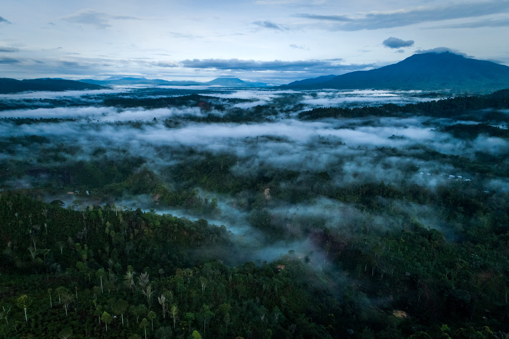 Aerial views West Lampung landscape from Way Ngison Village, West Lampung. Lampung Province.