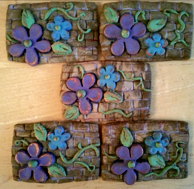 Flowers on brick cookies