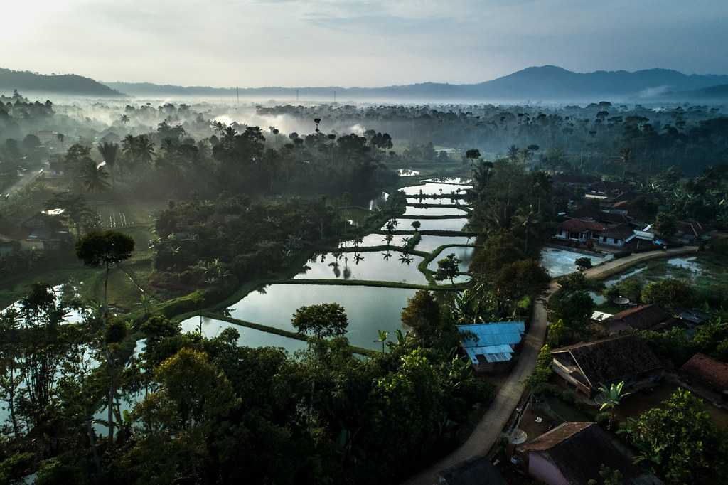 Aerial views of Tribudi Syukur Village, West Lampung Regency. Lampung.