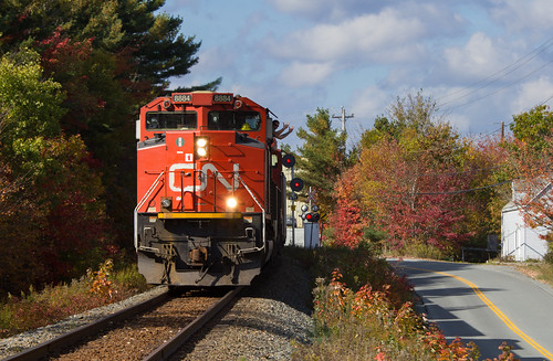 Dull Fall Colour & Searchlights, cn canadiannational canada novascotia dartmouth waverley motivepower locomotive engine signals fall autumn