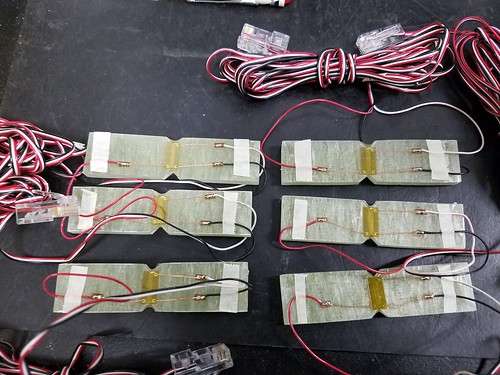 November 12, 2017 - 1:02pm - Composites specimens ready for testing using ASTM D5379 Double V-Notched shear testing standard (Iosipescu).  The strain gages used for this test are specifically designed for this test.  The product selected for this test was N2A-00-CO32A-500/SP61.  Testing will be completed at room temperature.

www.bcomtesting.com
www.micro-measurements.com
