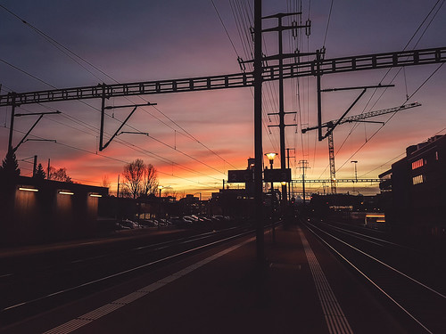availablelight cellphone colors lights mobilephone morning sky sunrise tracks gümligen bern switzerland lines railroad