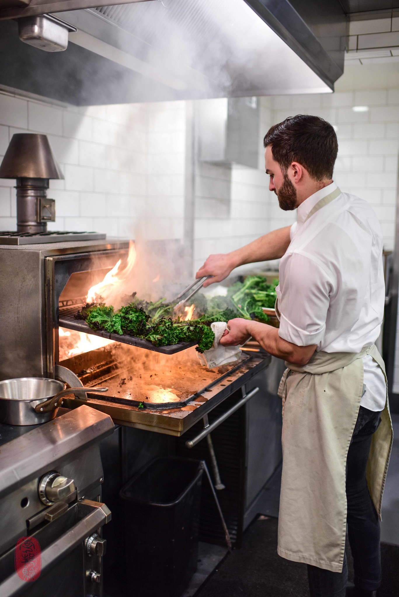 Charring kale.