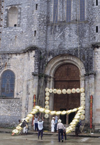 Decorating the Church Cuetzalan Puebla