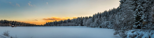fichtelsee upper franconia germany landscape panorama snow sunset clouds trees forest