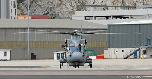 Royal Navy AW101 Merlin HM.2 ZH835/CU departing RAF Gibraltar