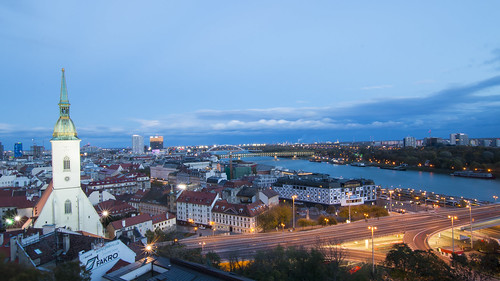 bratislava slovakia slowakei slovensko city cityscape longexposure bluehour llights dusk aerialview river danube