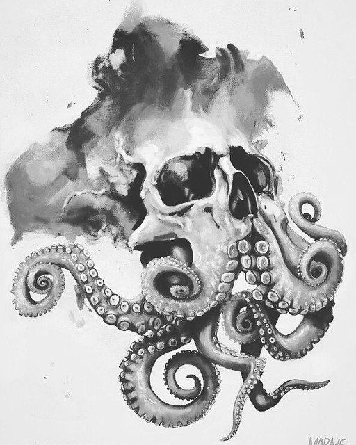 Premium Vector  Evil angry octopus monochromatic illustration tattoo design