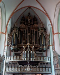 Tribunes et orgues (1553), église-halle gothique (XIVe-XVe) St Johannis, Lunebourg,  Basse-Saxe, République Fédérale d'Allemagne.