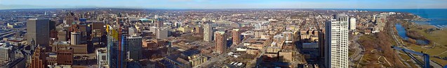 Quadruple Panorama:  4 cellphone photos merged for panoramic view to the Northwest from the 32nd floor of Northwestern Mutual Tower