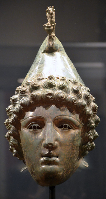 The Crosby Garrett Helmet, a copper alloy Roman cavalry helmet dating from the 1st half of 3rd century AD, found by an unnamed metal detectorist near Crosby Garrett in Cumbria in May 2010, Hadrian’s Cavalry exhibition, Hadrian's Wall