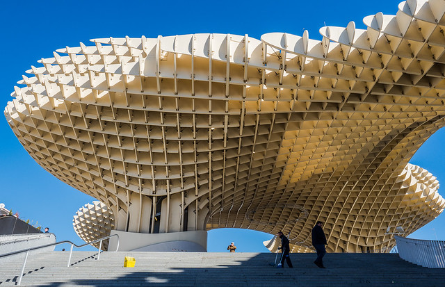 Cleaning the steps beneath The Seville Metropol Parasol by Jurgen Mayer (2011) before the crowds (Olympus OM-D EM1-II & M.Zuiko 12-40mm Zoom) (1 of 1)
