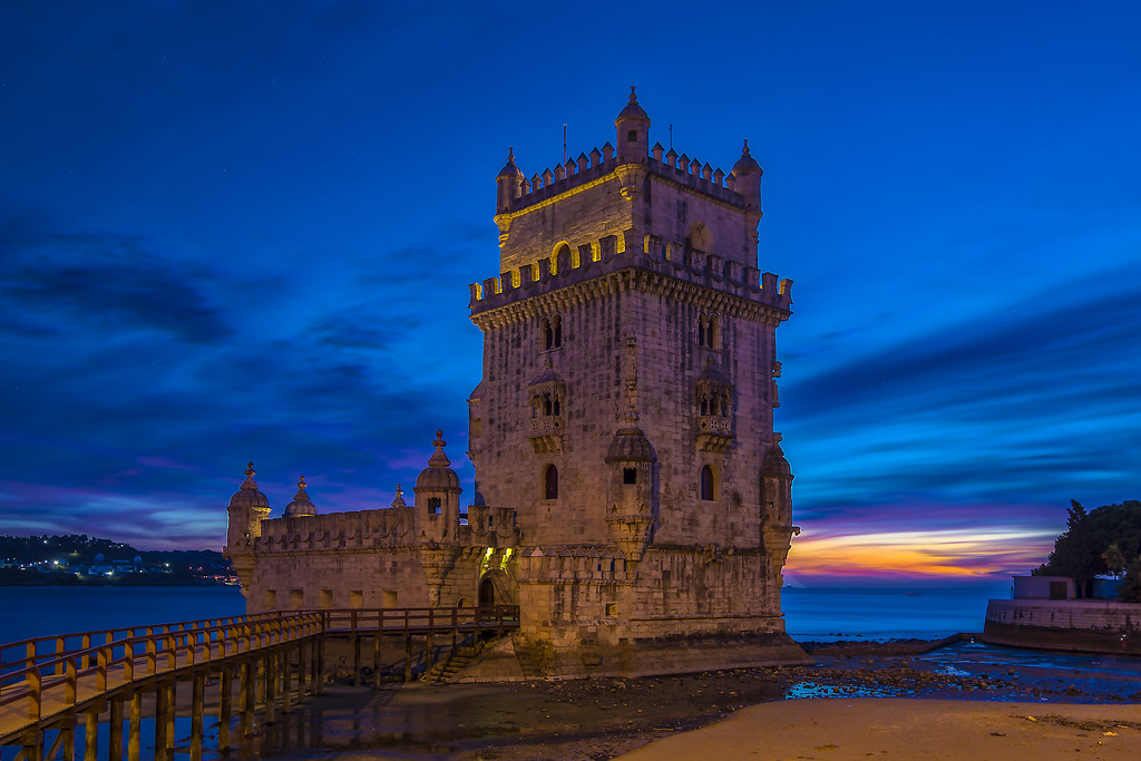 The Belem Tower at Blue Hour Aurora HDR