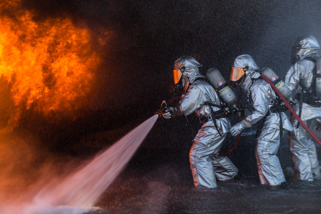 U.S. Marine conduct a fire training exercise.