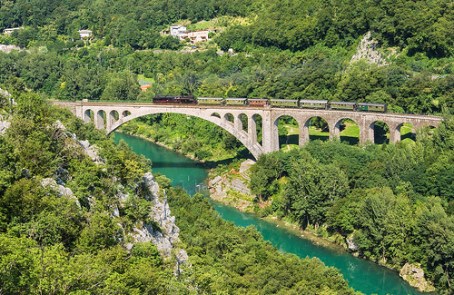 steam sž para nostalgia heritage slovenia slovinsko slo 06018 solkan bridge unesco balkan soča river gorica jesenice bohinj
