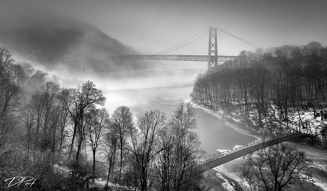 Bear Mountain Bridge Fog B&W
