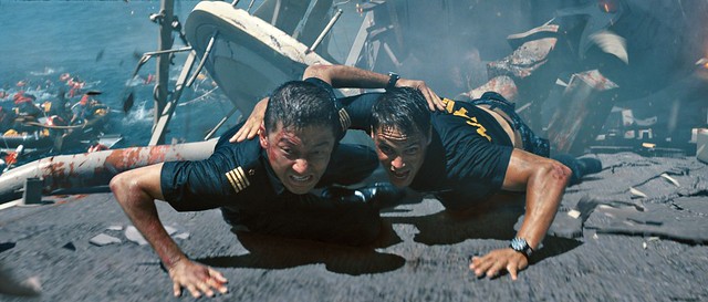 Lieutenant Alex Hopper and Captain Nagata aboard the sinking USS John Paul Jones