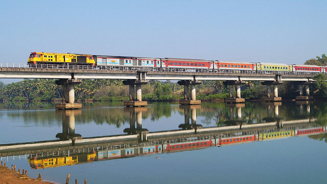 Perfect Reflection! Kalyan WDP3A in Tejas Livery hauls 12223 Mumbai - Ernakulam Duronto Express