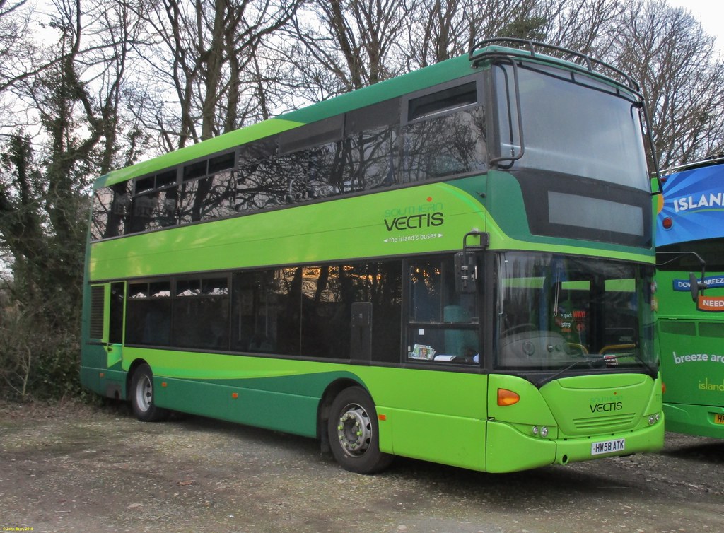 Southern Vectis Scania Omnicity bodied Scania N270UD HW58ATK in Carisbrooke 6 February 2018