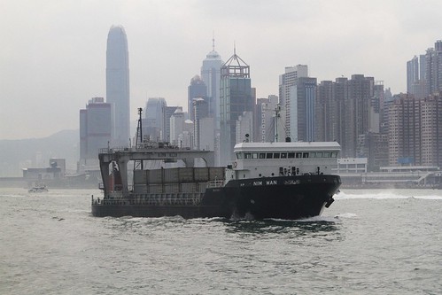 Loaded waste transfer vessel 'Nim Wan' off Hong Kong Island