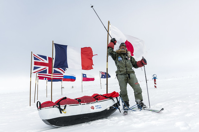 Yasu Ogita arrives at the South Pole after 50 Days Unsupported From The Coast