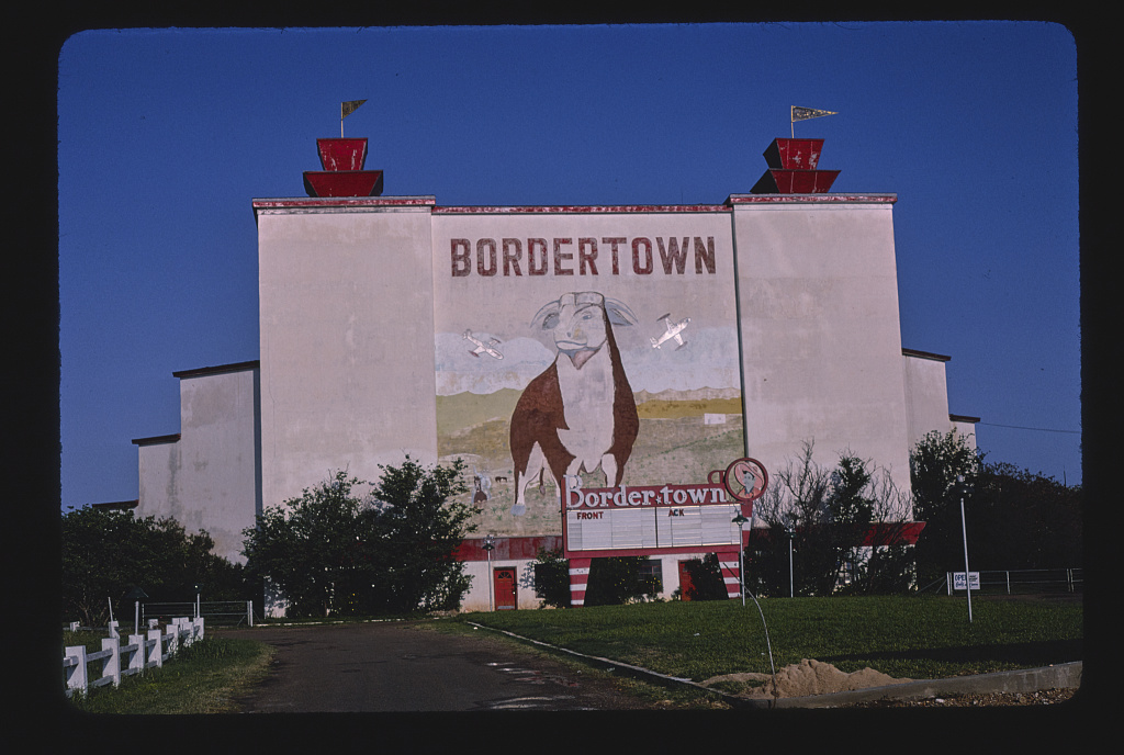 Bordertown Drive-In Theater, blue sky, San Bernardo Avenue, Laredo, Texas (LOC)