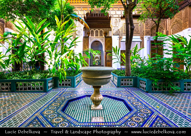 Morocco - Marrakech - UNESCO - Bahia Palace and its stunning courtyard with fountain