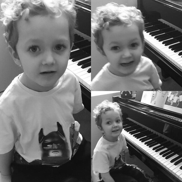 Miles is ready for his #piano lesson; his facial #expression #transforms when he remembers dinosaur stickers and prizes! Incentives work for this little dude.