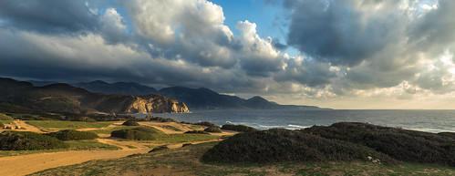 capopecora sardinia sardinian west coast seascape sea waves wind dusk clouds cloudy sulcisiglesiente